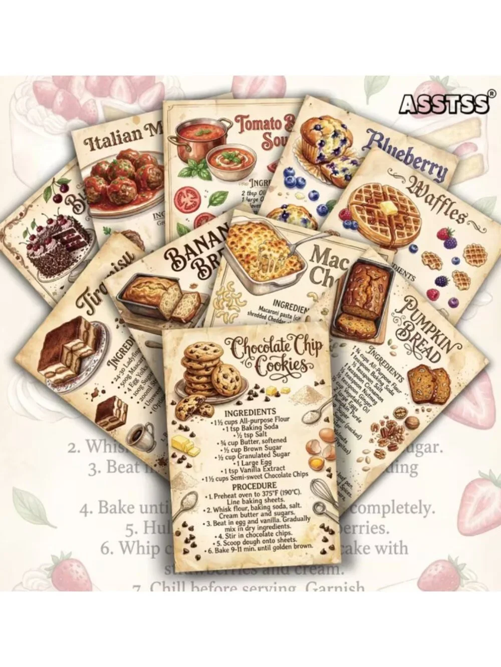 NWT 20pc Vintage Dessert Recipe Cards Aesthetic Kitchen Decor Postcards